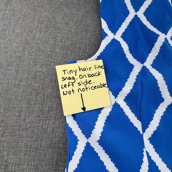 ALYX Sheath Dress Geometric Blue & White Sleeveless Boat Neck Size 8 Work Office - Picture 12 of 14